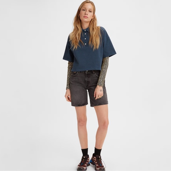 NWT LEVIS 501 MID LENGTH DARK DENIM SHORTS - Picture 1 of 4